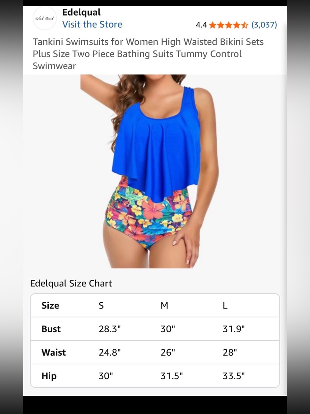 Bright Blue Ruffle Tankini with Floral High-Waist Bottoms -